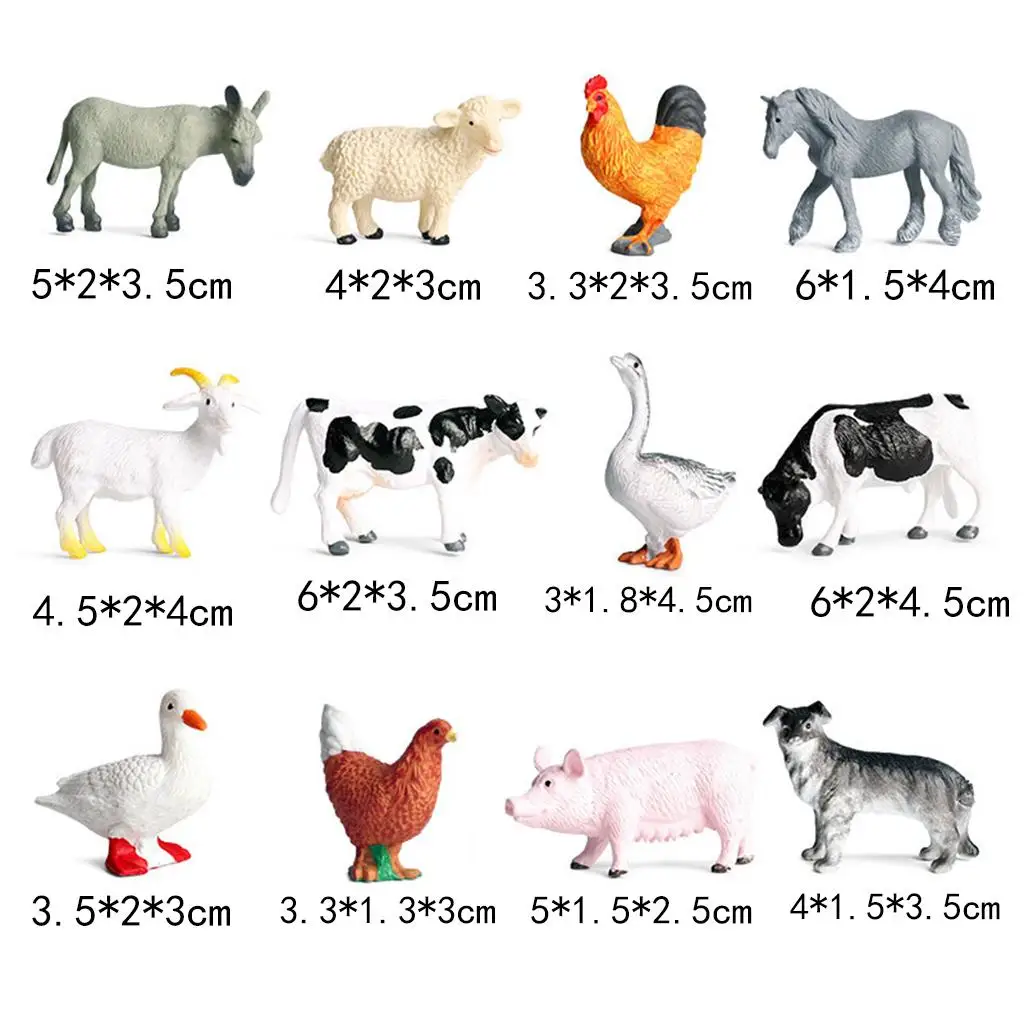 12Pcs High Simulation Plastic Animal Figurine for Collection Decoration Home (  Pig, Dog, Cow, Sheep, Horse, Duck, Chicken)