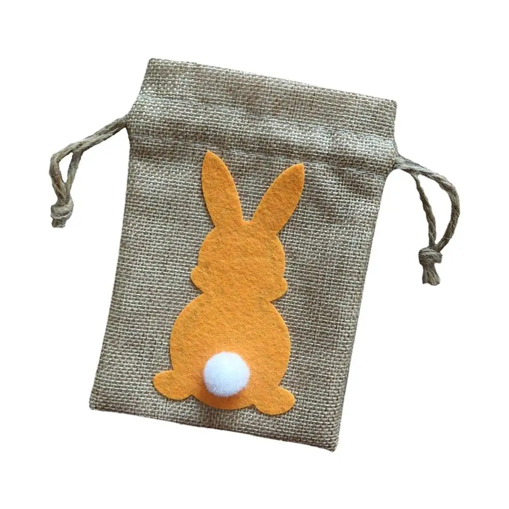 Easter Bunny Decor Drawstring Burlap Bag 14x10cm Sturdy Material Washable Gift Wrap Bag