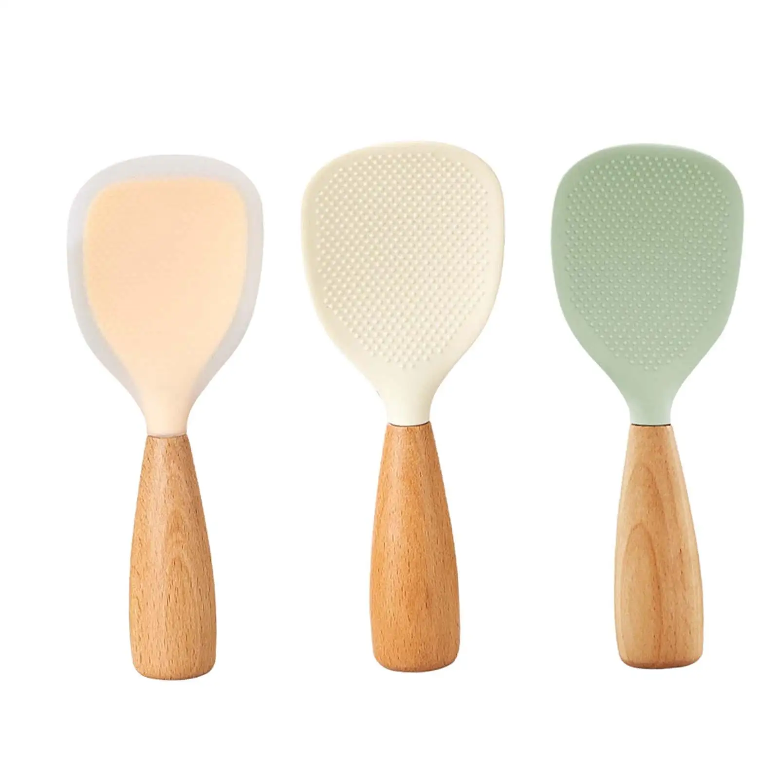 Silicone Rice Spoon Household with Wood Handle Heat Resistant Rice Scooper for Home Mashed Potato Restaurant Kitchen Gadgets
