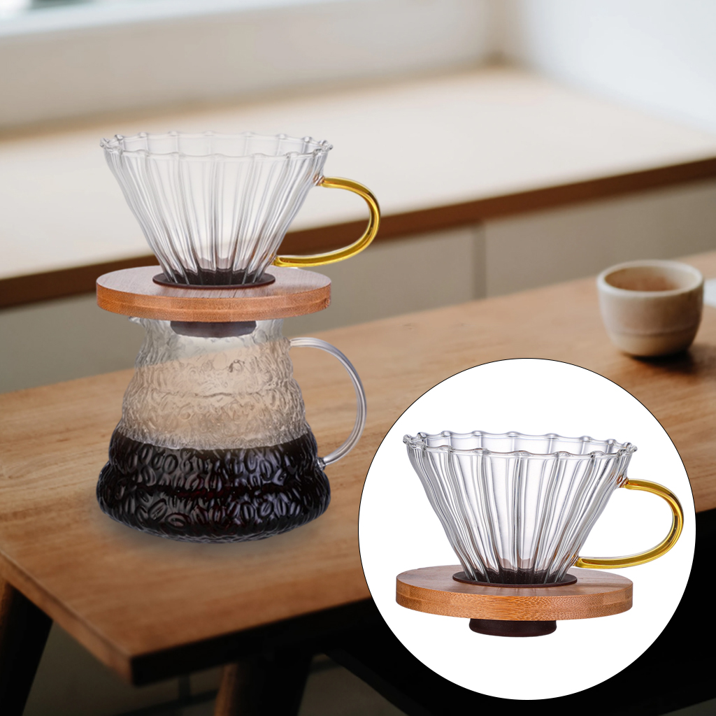 Reusable Transparent Glass Coffee Dripper Homemade Over Cone Coffee Leaky Cups with Wooden Pallet Cafe Home Coffee Fresh Filter