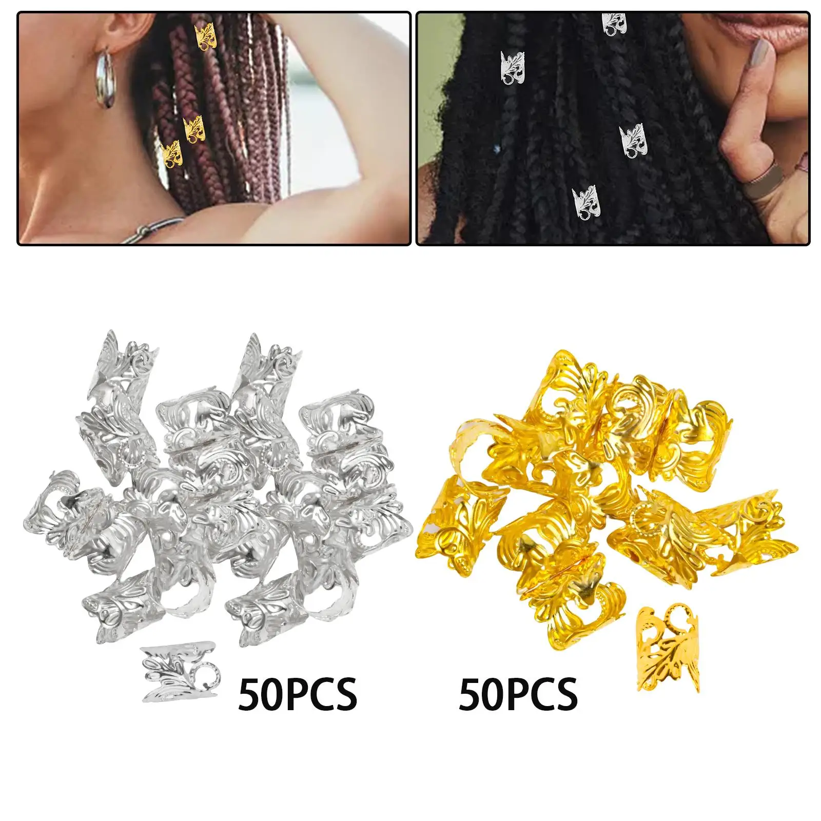 50 Pieces Dreadlocks Beads Braids Ring Clips Reusable for Necklace Women Men