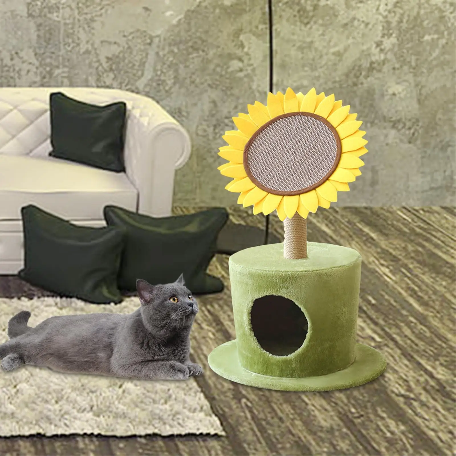 Flower Shaped Cat House with Sisal Scratch Post Cat Scratcher Climbing Stand Semi Enclosed Cat Bed Activity Center Cats Supplies