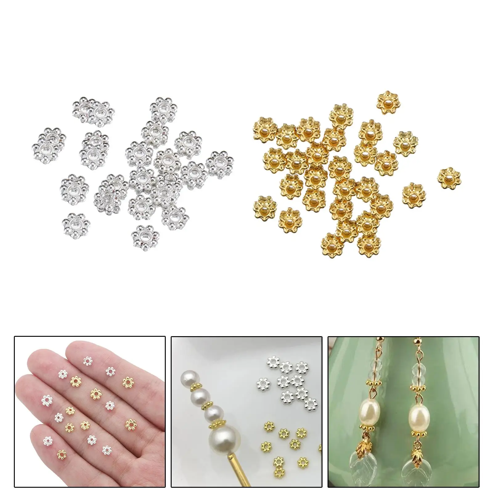 200Pcs Snowflake Spacer Beads DIY Craft Metal Decorative Loose Charm Beads for Jewelry Making Necklace Earring Bags Accessories