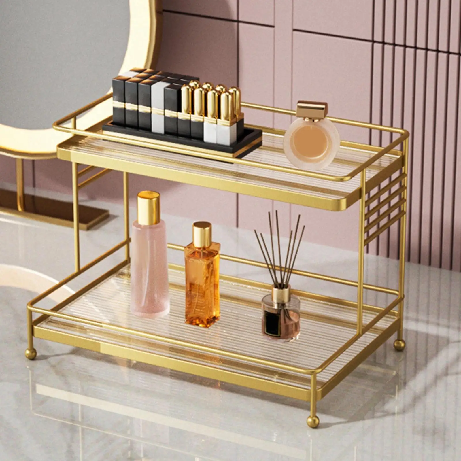 Bathroom Countertop Storage Shelf Vanity Tray Cosmetic Organizer Holder Cosmetic Storage Holder for Dressing Table Bedroom Dorm