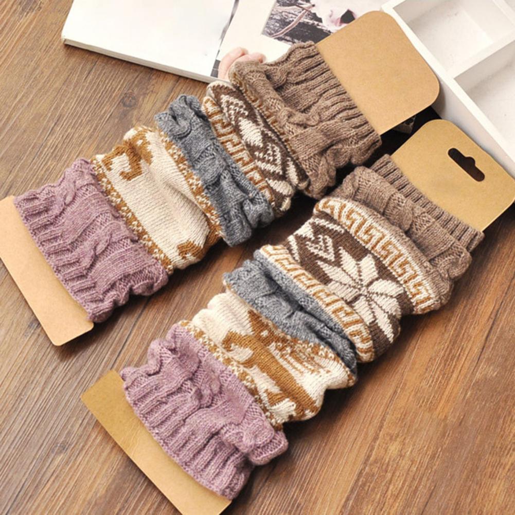 1 Pair Christmas Deer Snowflake Patterns Crochet High Stretchy Knit Knee-High Winter Boot Socks Leg Warmers_voghion.com