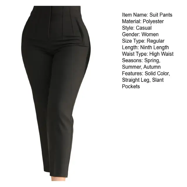 Pantalones de traje de pierna recta para mujer, pantalones plisados de  cintura alta, bolsillos de novena longitud, Color sólido - AliExpress
