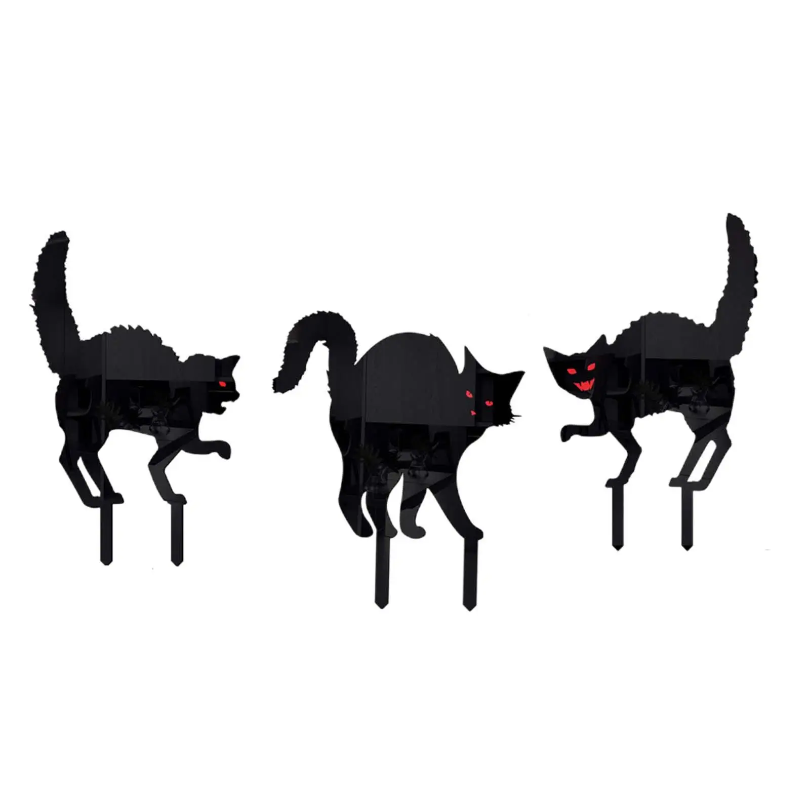 3 Pieces Black Cat Statue Stakes Halloween Realistic for Lawn Fish Pond Yard