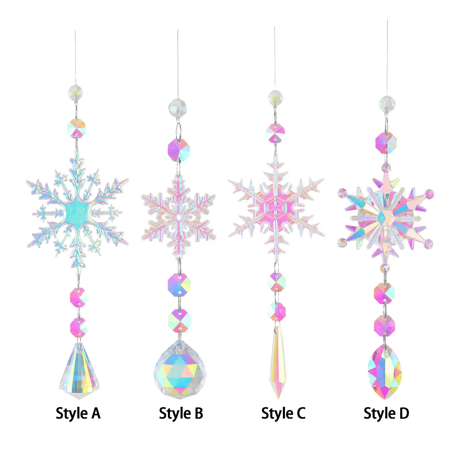 Christmas Snowflake Artificial Crystal Window Wind Chimes Accessory Hanging Ornament for Indoors Outdoors Easily Install