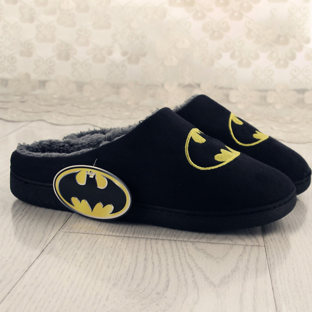 Wholesale Custom Winter Indoor Cute Black Plush Batman popular Shaped Slippers Shoes for