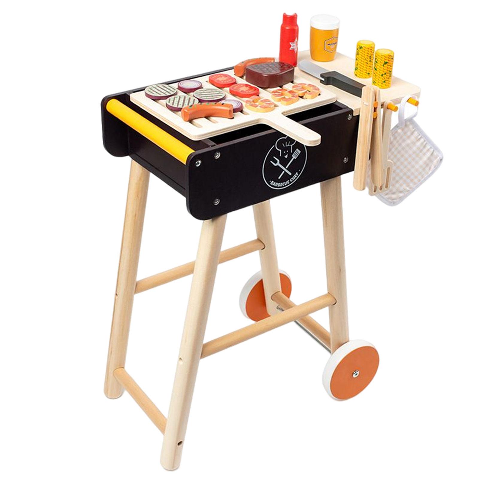 Simulation Wooden Toy BBQ Set Barbecue Grill Toy Pretend Play Role Game Learning Educational Toy for Kids Boy Toddlers