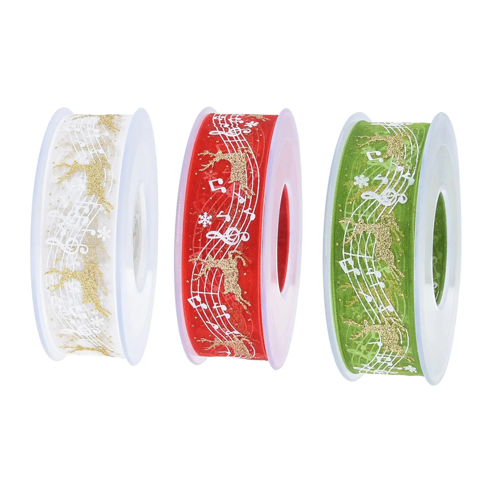 3 Pieces Christmas Wired Edge Ribbons 5M Decorating Christmas Element Patterns Wide Uses Gift Wrapping Ribbon for Decoration