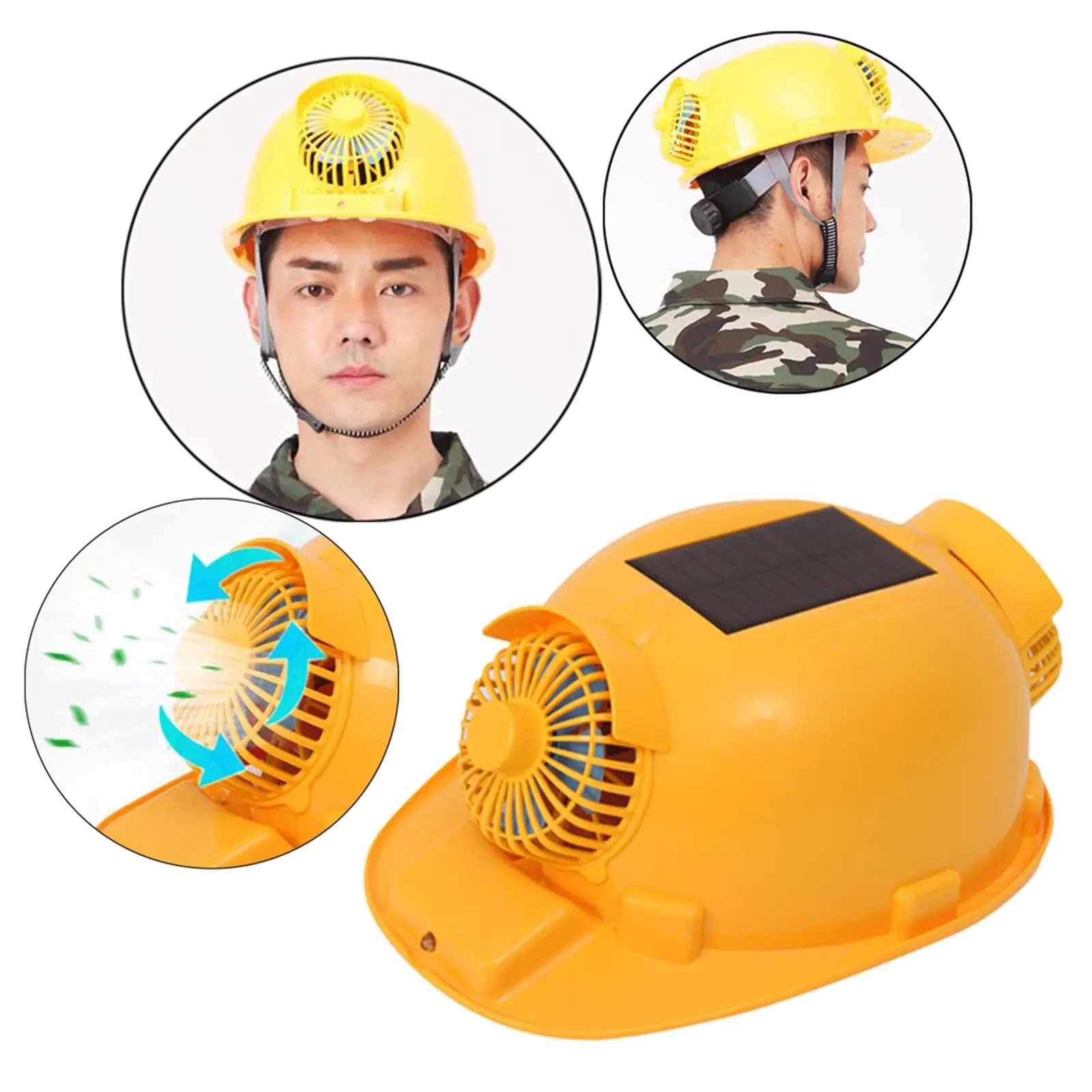 Yellow Solar Dual Fan with Lamp Safety Helmet Hardhat Head Protect High Performance Rechargeable Adjustable Ventilated Durable