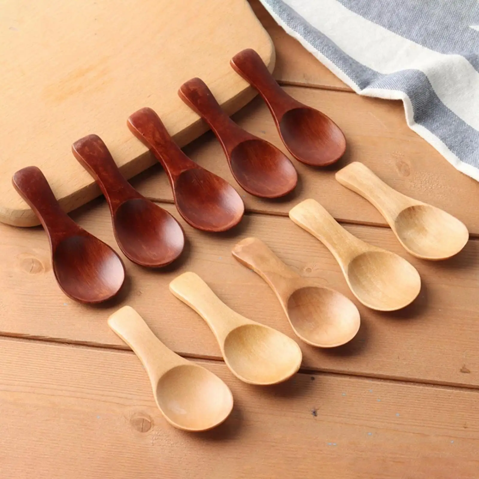 10 Pieces Condiments Spoon Serving Utensils Kitchen Supplies Small Wooden Spoons for Spices Honey Seasoning Sugar Condiments