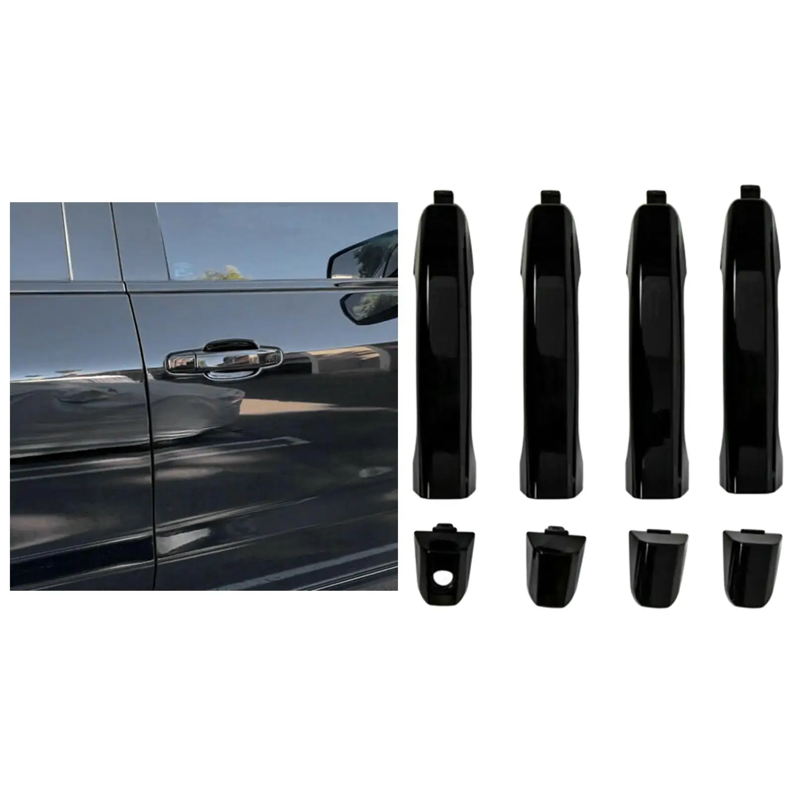 4Pcs Door Handles Kit Gloss Black Fits for GMC Sierra 14-18 Parts 23236150