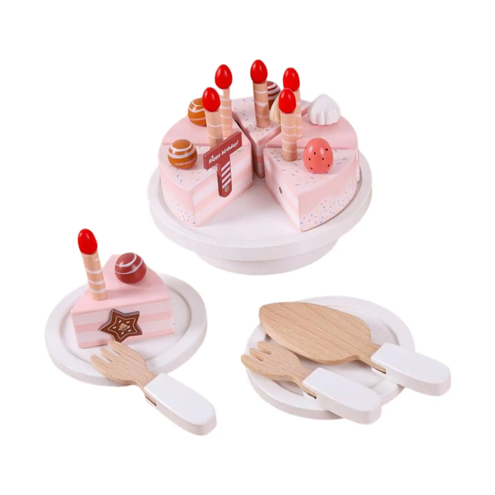 Simulation Wooden Birthday Cake Toys with Candles Role Play Toys Pretend Play Food Kitchen Toys for Toddlers Boys Birthday Gifts