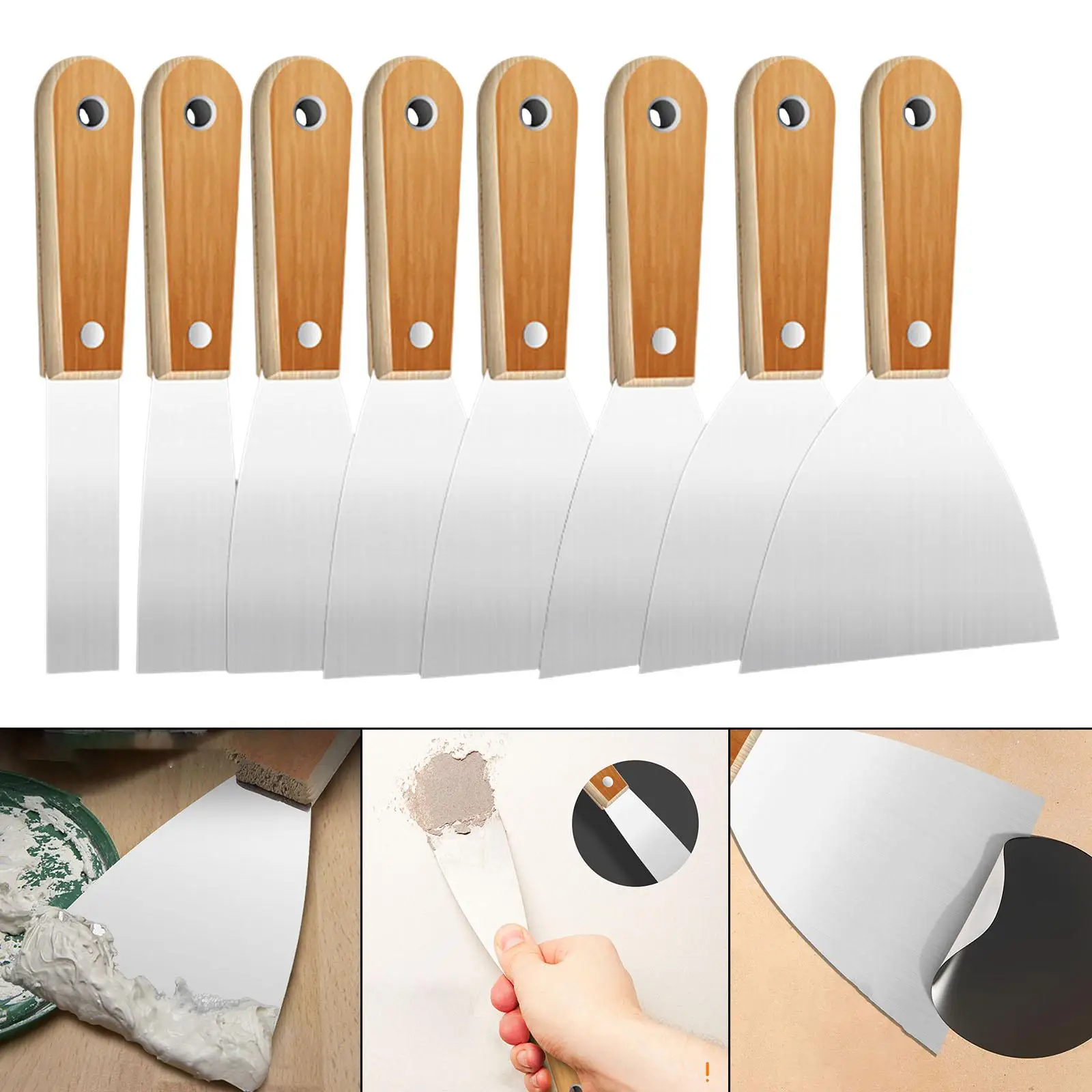 8Pcs Putty Scrapers Spatula Shovel Tools Construction Tools Wallpaper Scraper for Dry Wall Cleaning Plastering Spreading Filling