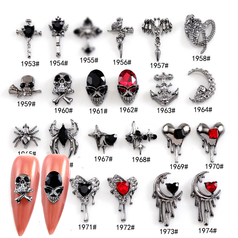 Best of 10Pcs Halloween Retro Dark Style Nail Charms 3D Alloy Heart Nail Art Accessories Cross Skull Spider Snake Gems Scary Nail Parts Reviews & Tips