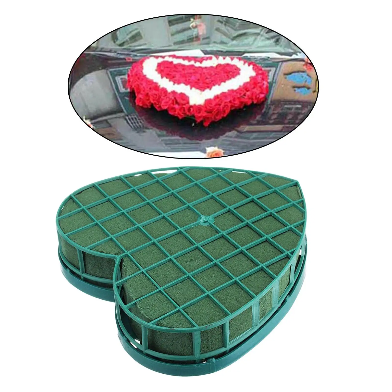 Flower Foam Blocks Open Heart Shaped Base Floral Foam Cage Flower Holder for Artificial Flowers or Plants Wedding Car