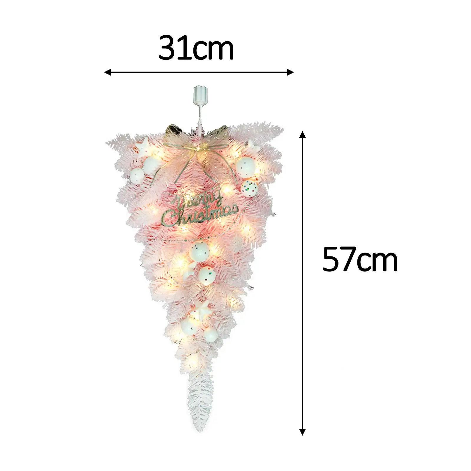 Pink Upside Down Artificial Christmas Tree with Light Decorative Christmas Ornament for Xmas Party Supplies Durable Versatile