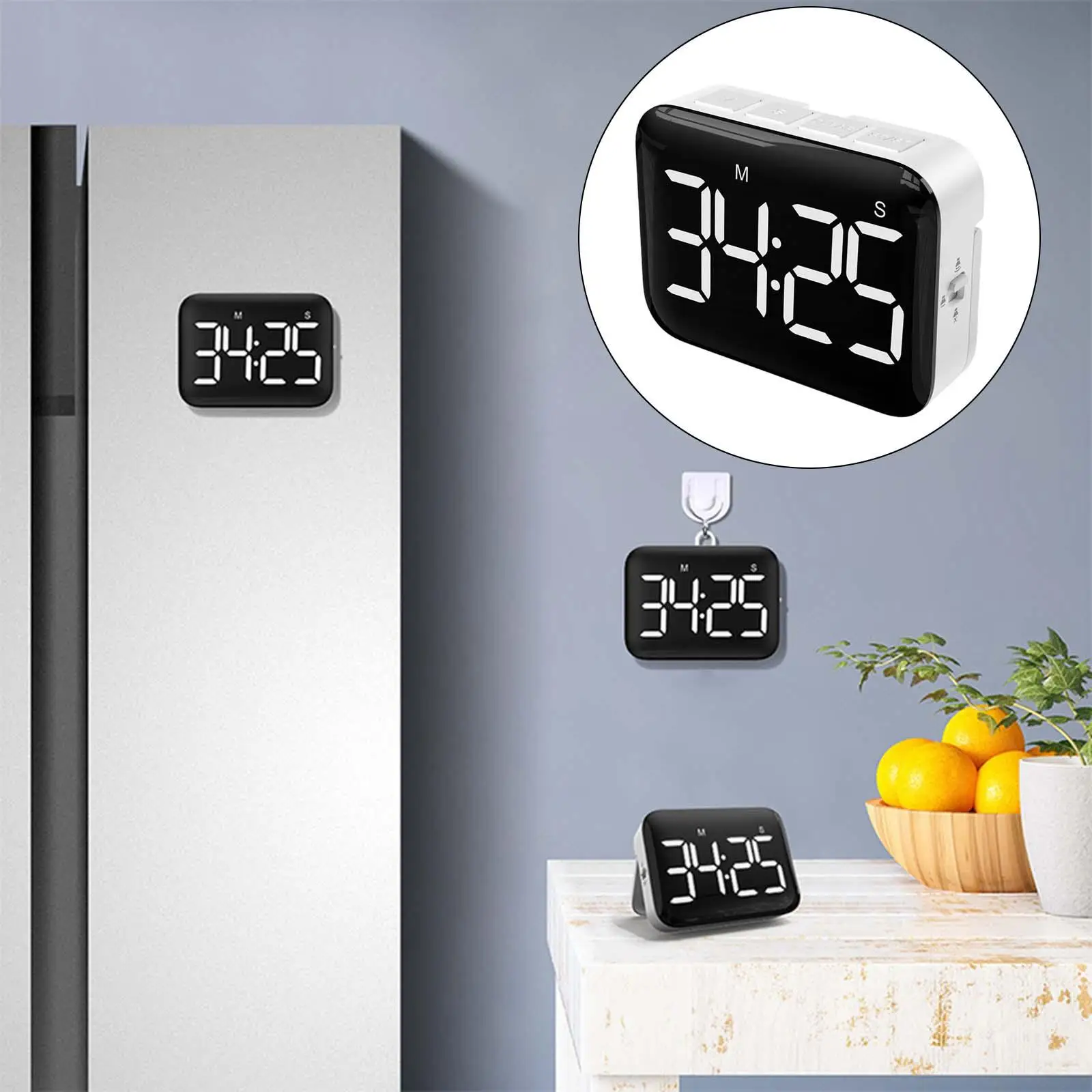 Magnetic Digital Kitchen Timer 3 Level Volume Fitness Cooking Alarm