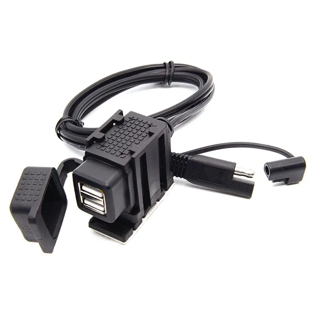 12V Motorcycle 3.1A Double  to USB Cable Adapter Charger Socket Black