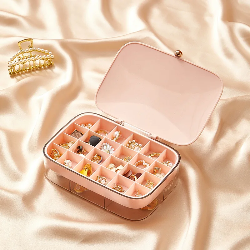 Jewelry Storage Box with Lid Rings Earrings Necklace 2-Layer Holder Case Classified Jewelry Storage Box 2-Layer gass
