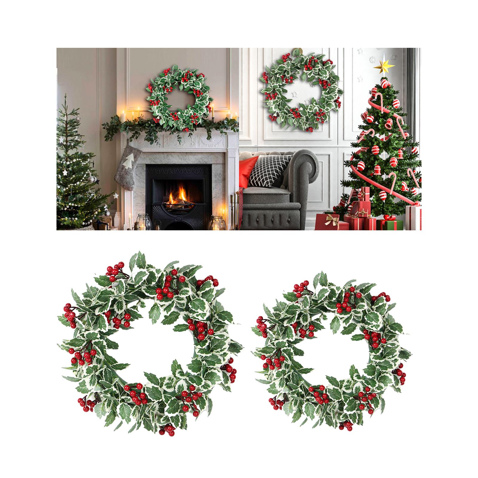 Christmas Wreath Red Berries Green Leaves Housewarming Christmas Holiday Garland for Living Room Home Dining Room Party Garden