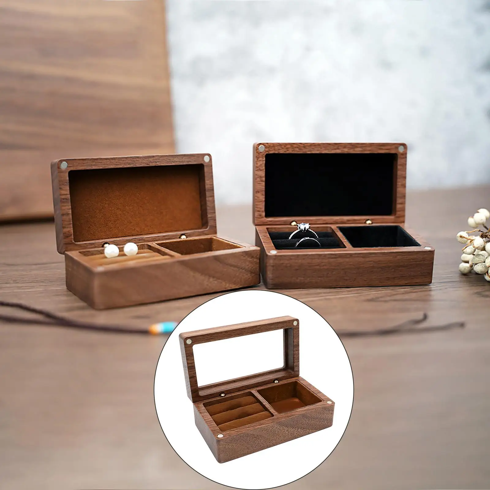 Retro Wooden Jewelry Box Trinket Organizer Storage Case Necklace Girls Women Earrings Keepsake Box for Wedding Valentines Gift
