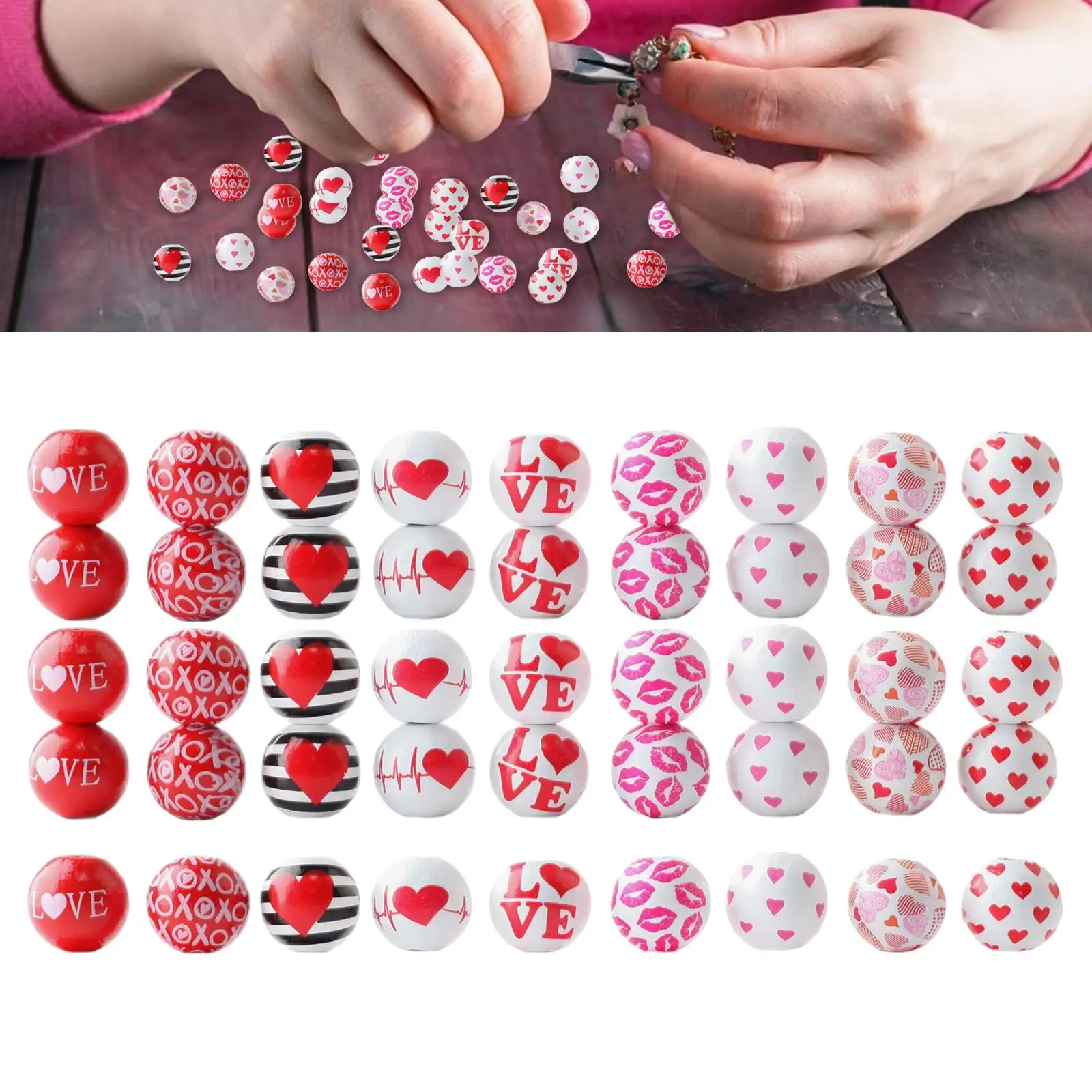 45Pcs Valentine`s Day Wooden Beads Decorative Crafts DIY Projects DIY Garland Boho 16mm for Wedding Home Party Gifts Ornament