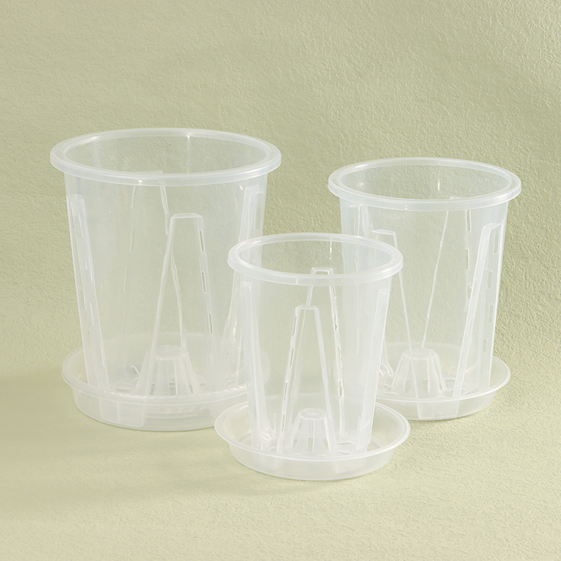 Description Picture 3 of item1Pc Root Control Transparent Flower Pot With Tray For Phalaenopsis Orchid Planting With Stomata Flower Pot Home Gardening Decor