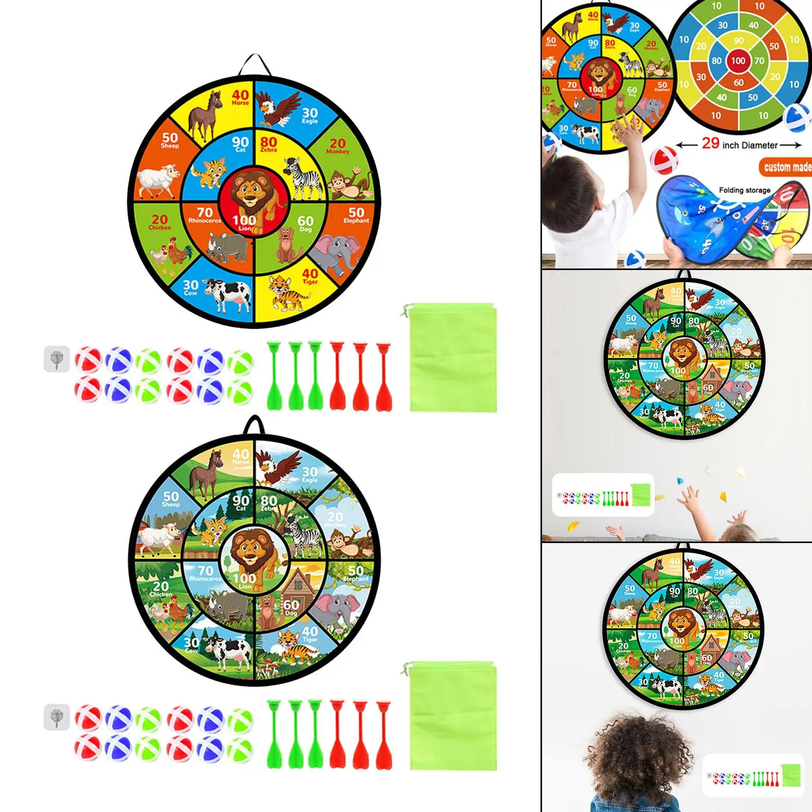 Double Sided Dart Board for Kids Durable Indoor/Outdoor Target Games with 12 Sticky Balls, 6 Darts Gift for Boys Girls
