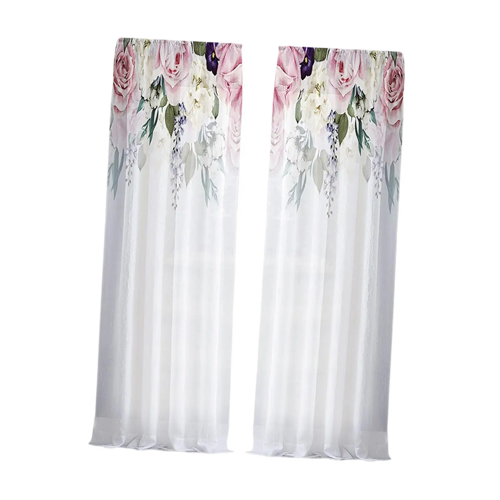 Pink Flowers Print Sheer Curtains Drapes Accessories Durable Polyester Fabric Decorative Two Panels Grommet Top for Living Room