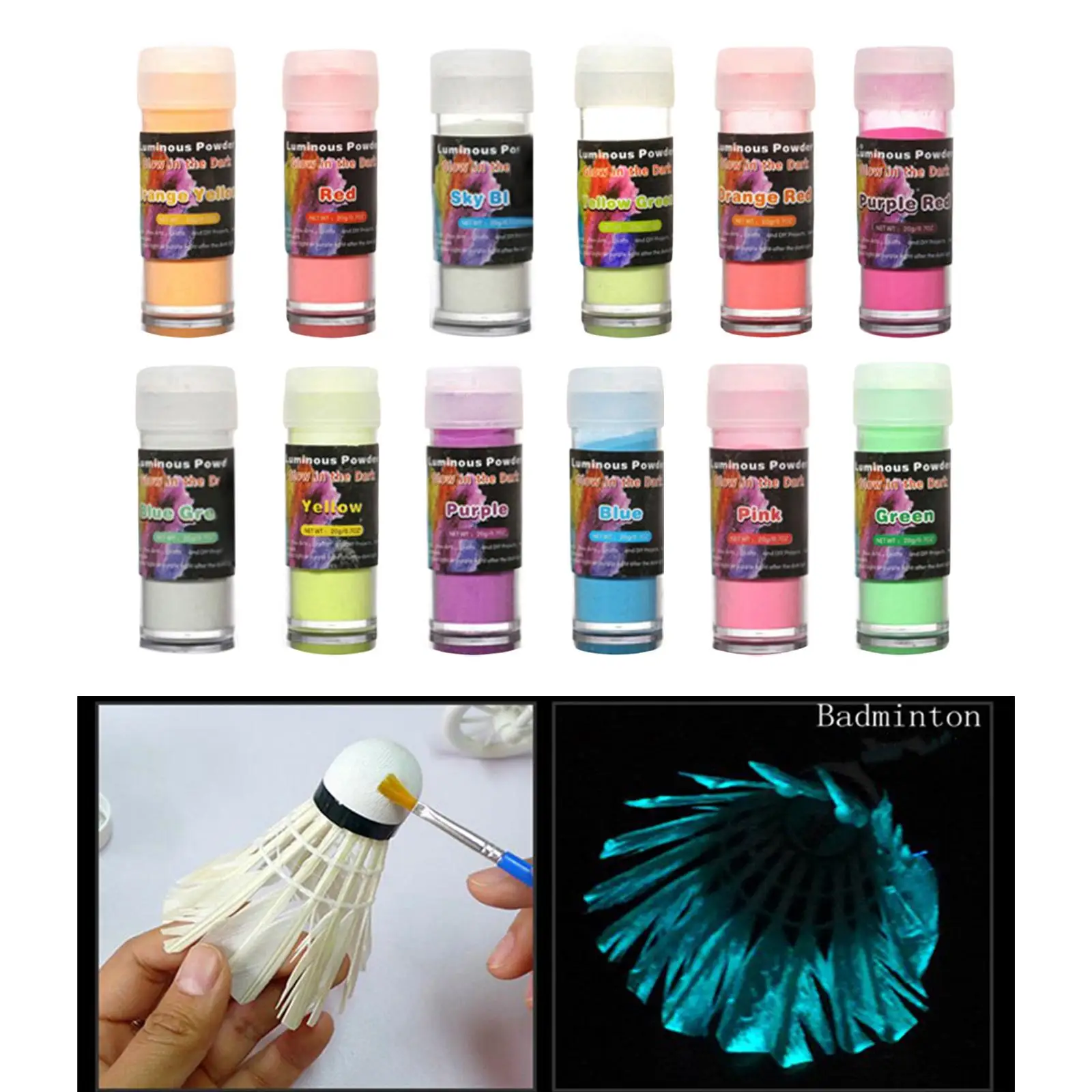12 Bottles Luminous Powder 20G/Bottle Glow in The Dark Pigment Set for Resin