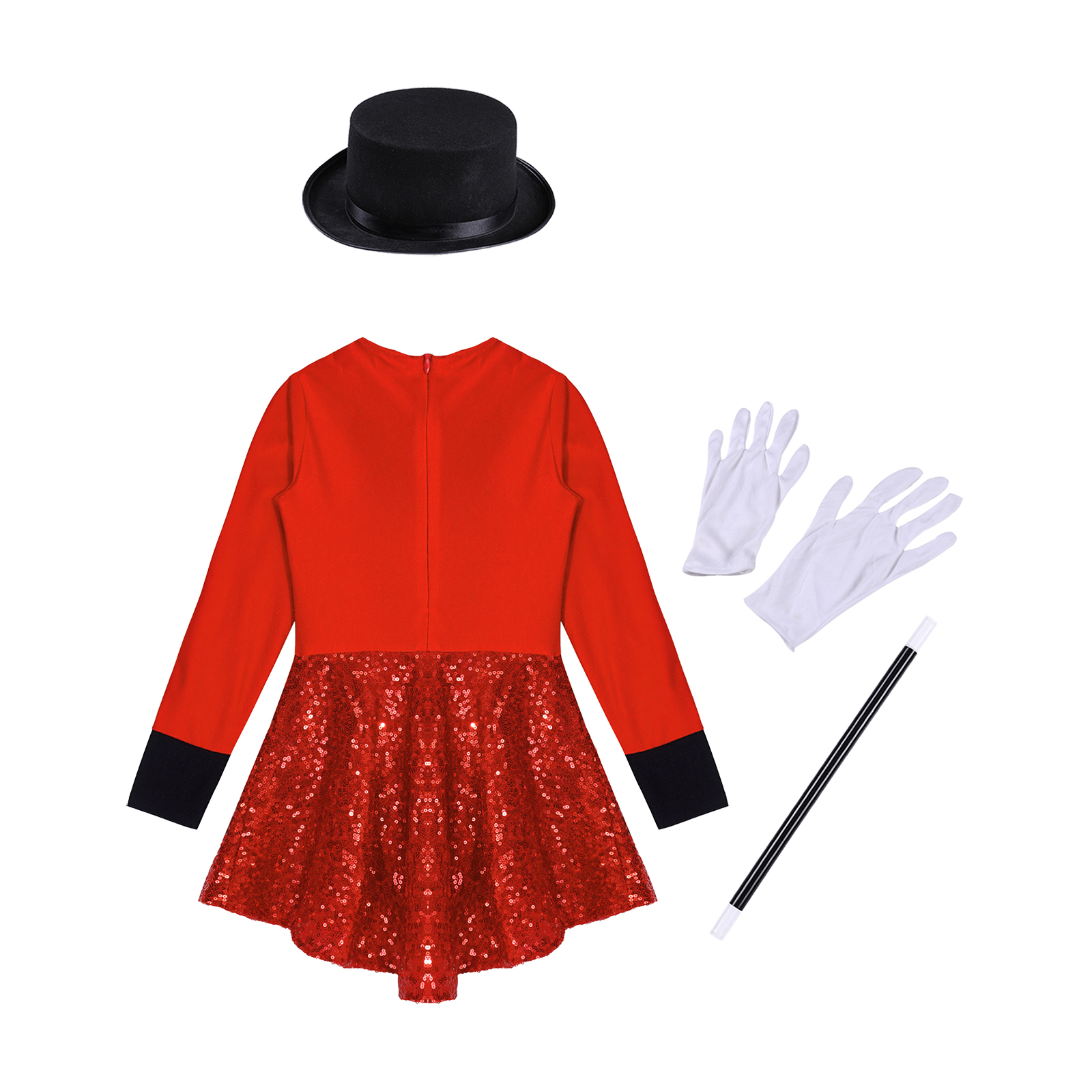 Kind Mädchen Zauberer Kostüm Halloween Zirkus Zaubershow Cosplay Leistung Glänzendes Pailletten Trikot Kleid mit Hut Zauberstab Handschuhe – Detail 17