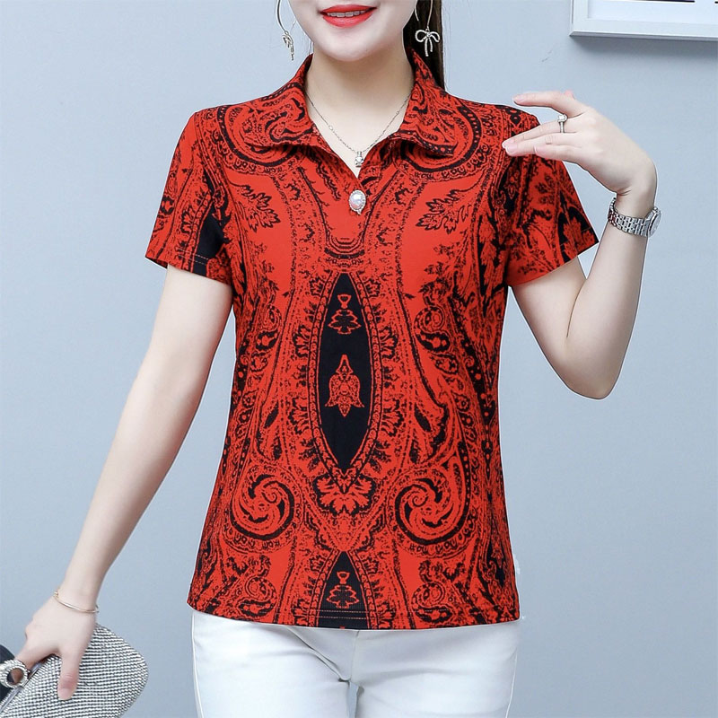 Roupas femininas Vintage Folk Impresso Camisa Moda