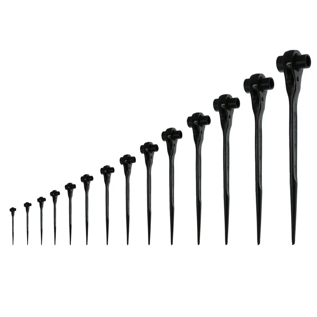 Black Scaffold Podger Ratchet Spanner Ratcheting Socket Wrench Tool, Double Sized Podger Spanner with Ratchet Mechanism