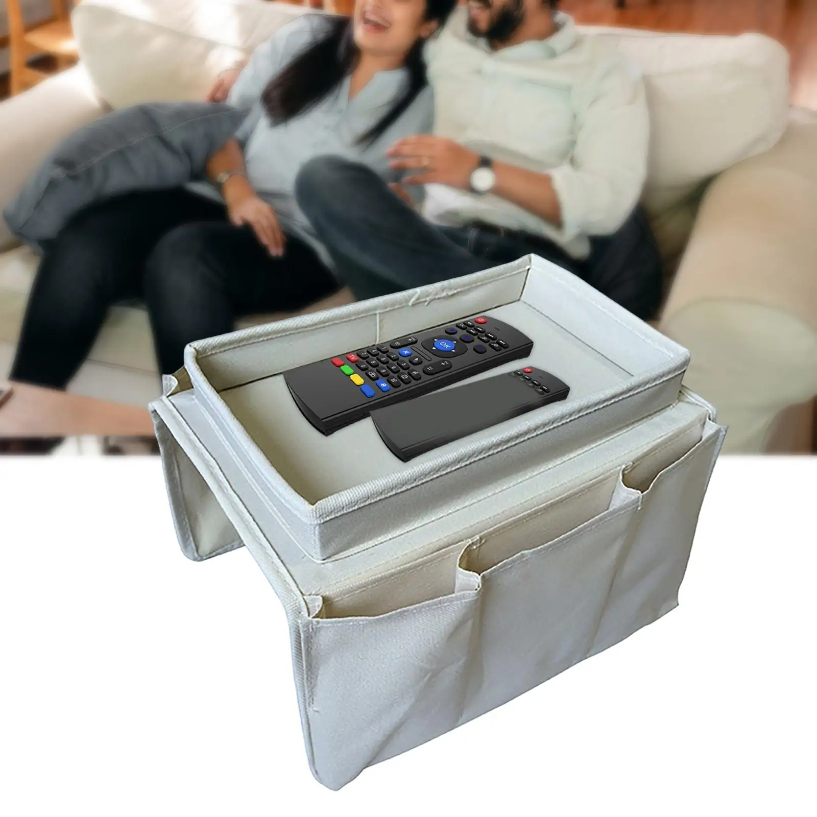Oxford Sofa Armrest Storage Bag TV Remote Holder Arm Chair Caddy with Cup Holder Tray Couch Caddy for Wine Magazines Tablet