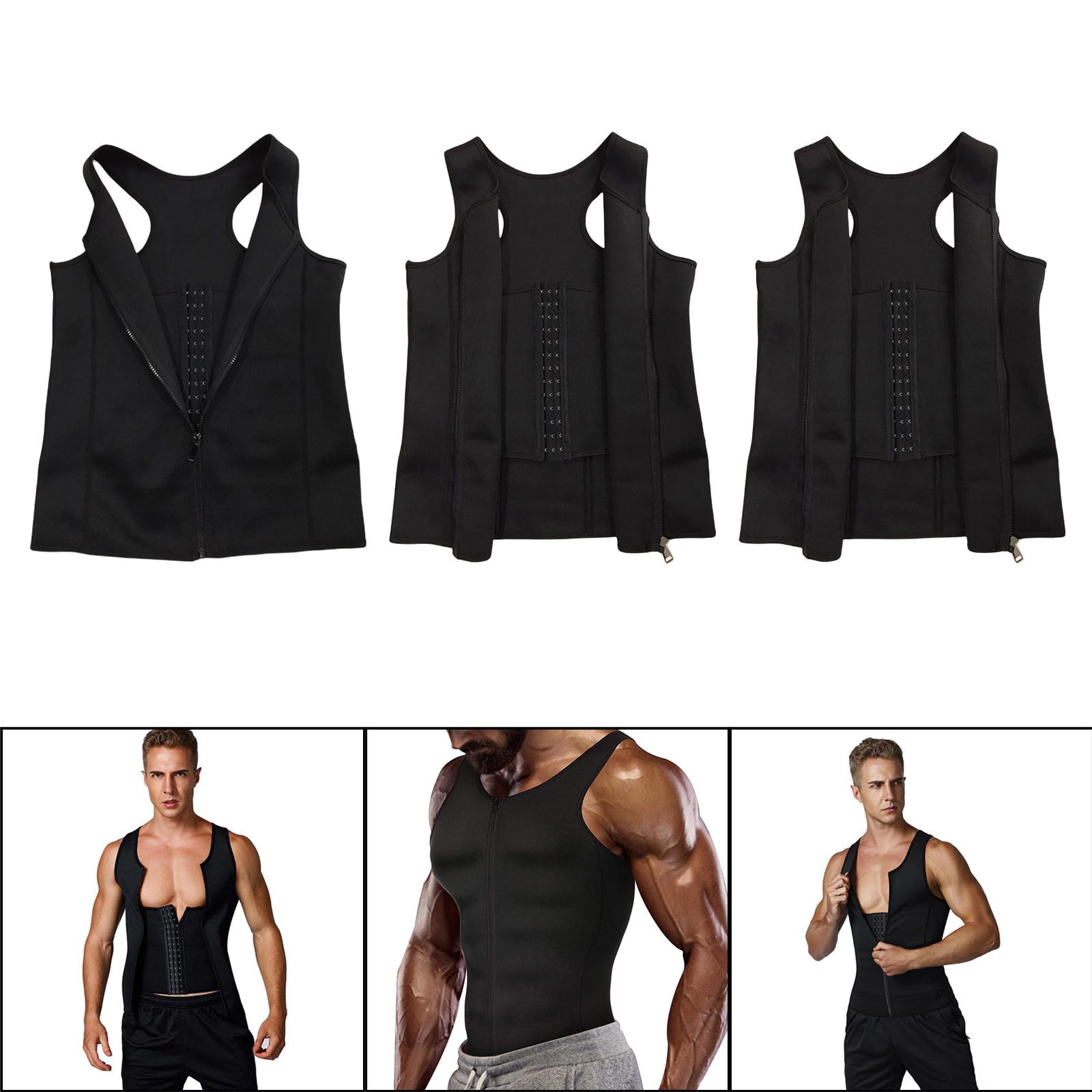 Mens Sweat Sauna Vest Waist Trimmer Shapewear Gym Fitness Corset Zipper