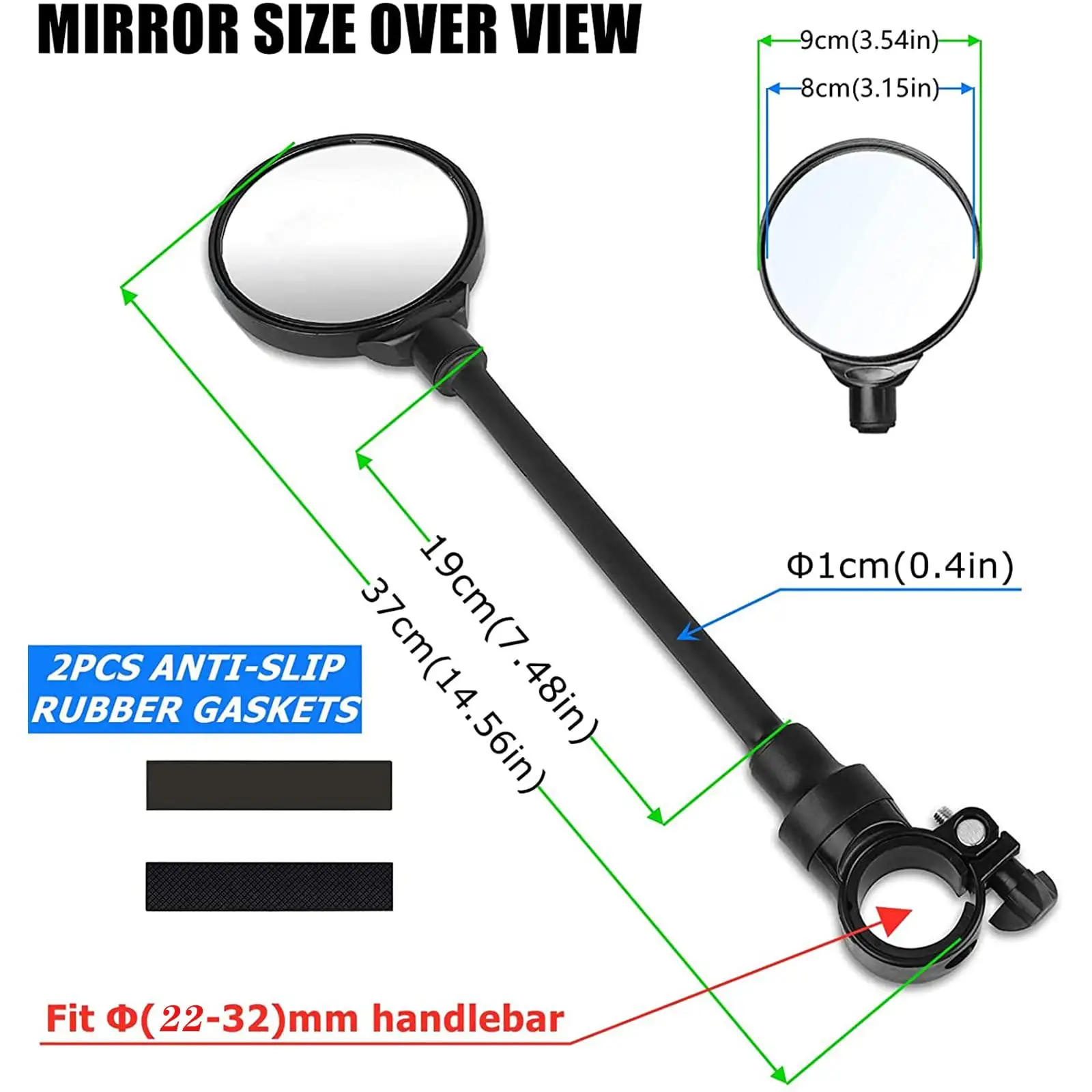 Bike Bicycle Rear View Mirrors Handlebar Mounted Stable Wide Field View° Adjustable