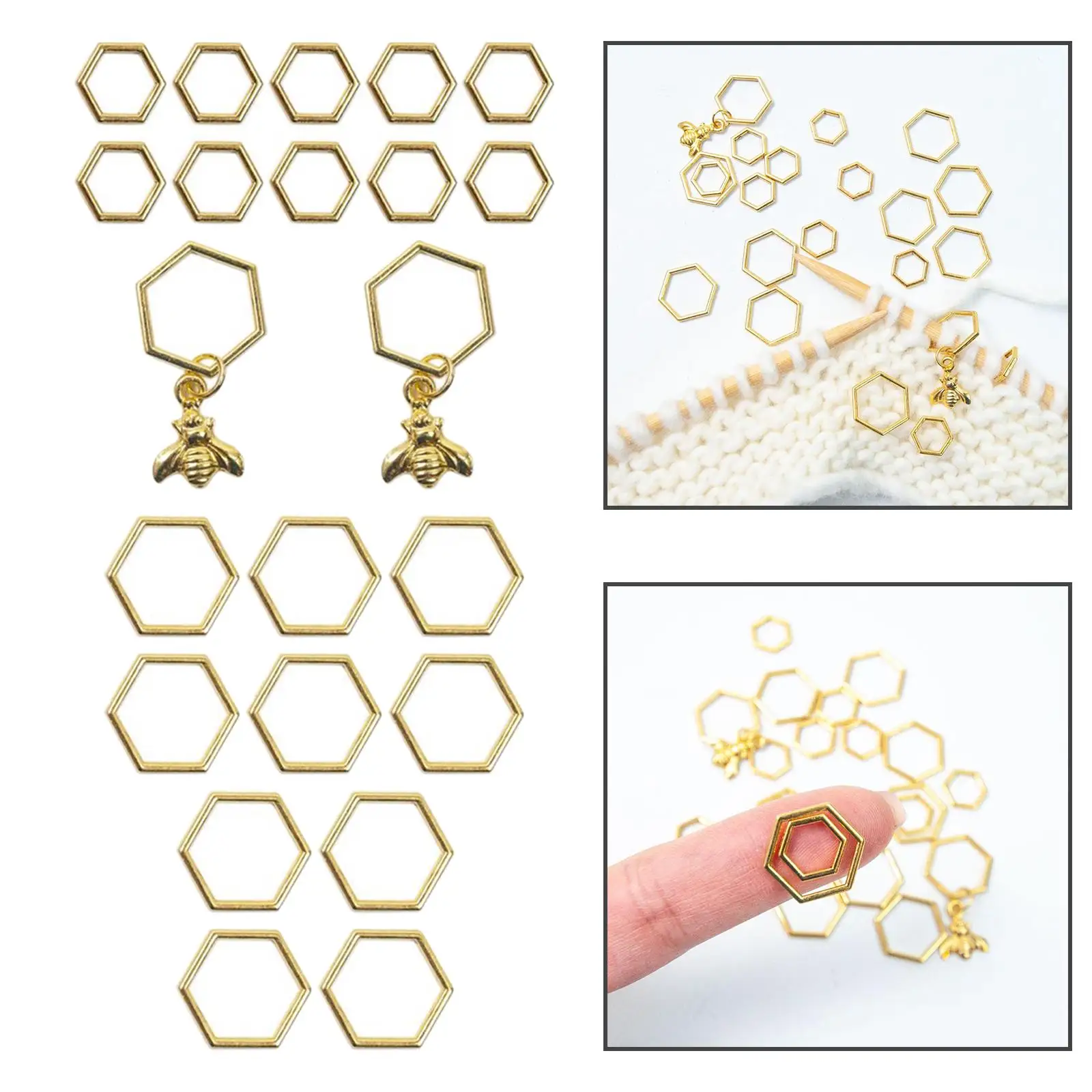 Hexagon Ring Stitch Markers Art Golden Bee Shape Craft Handmade DIY Knitting Stitch Marker for Sweater Scarf Weaving Tool