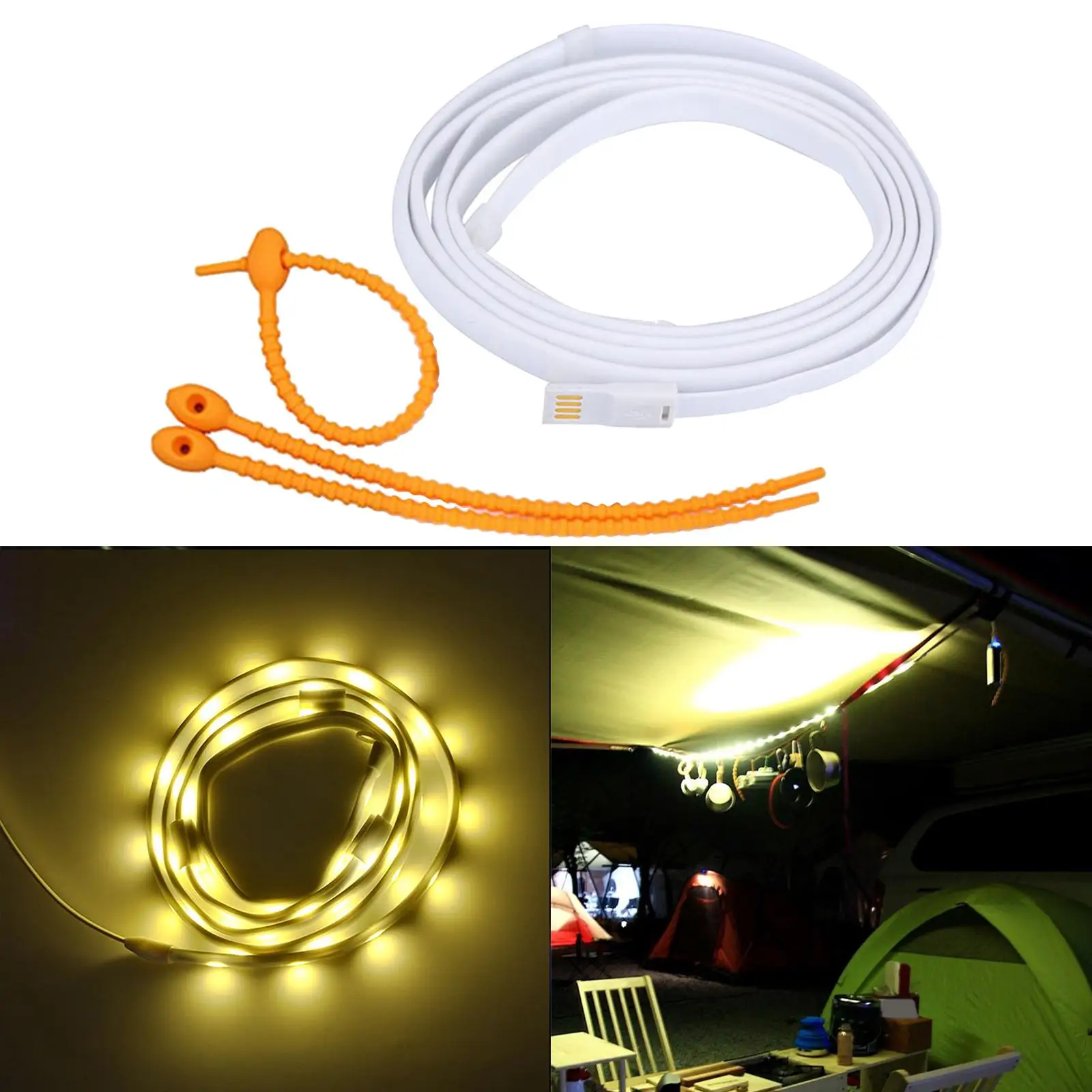 LED Strip Light Outdoor USB LED String Light Tube Flexible LED Tape White Light Stripe Lamp for Camping Hiking
