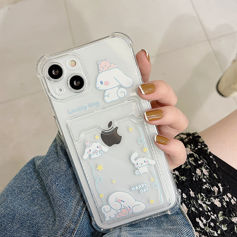 iphone 13 mini silicone case For iPhone 13 pro max 13 mini case Cartoon dog Cover For iPhone 11 12 Pro X XR XS Max 7 8Plus Transparent Card Holder Phone Case iphone 13 mini flip case