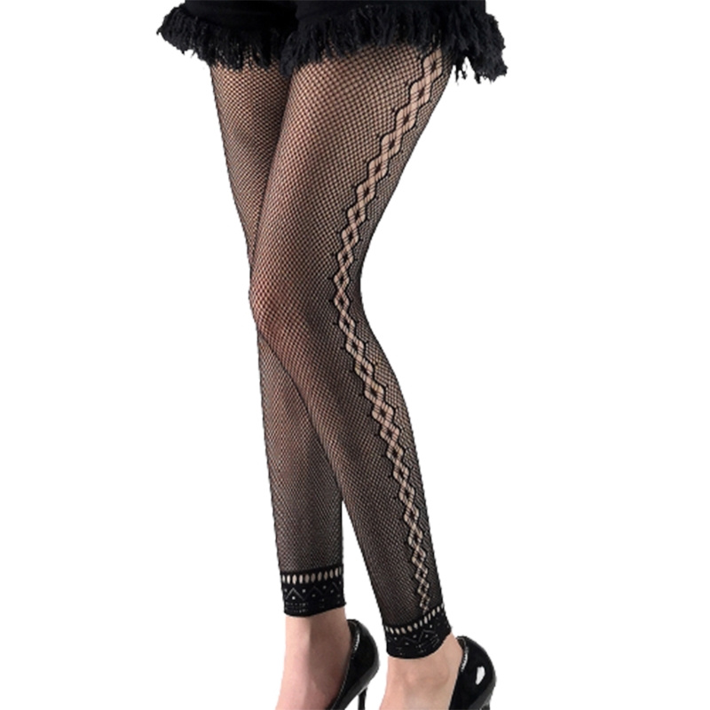 Frauen sexy hohe Taille Fisch netz fußlose Leggings Blume Jacquard gemustert Mesh Netz Strumpfhose schwarz Knöchel Strumpfhosen Strumpf – Detail 4