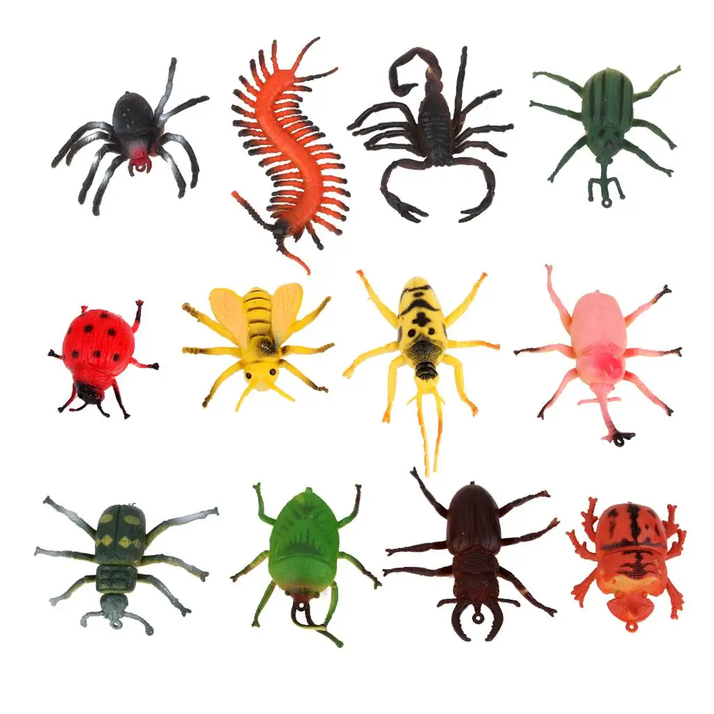 12 Pieces Enviromental Plastic Insects Animal Display Realistic Model Figure