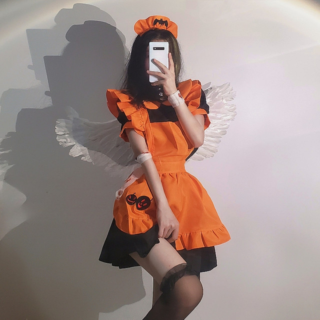 Women Halloween Plus Size Pumpkin Costume Gothic Lolita Maid Dress