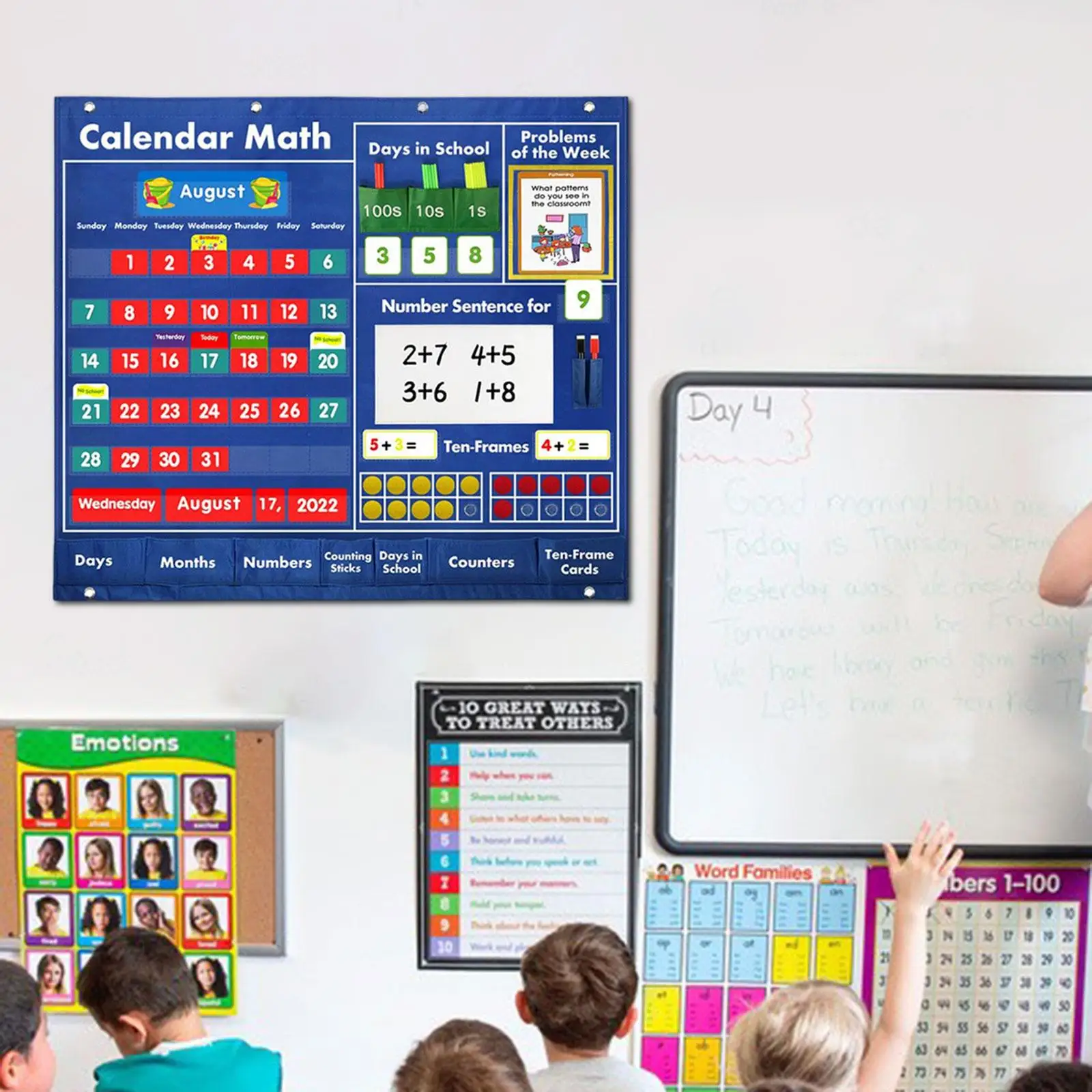 Daily Math Calendar Classroom Pocket Chart 249 Learning Cards Teaching Materials for Elementary Daily Math Activities Preschool