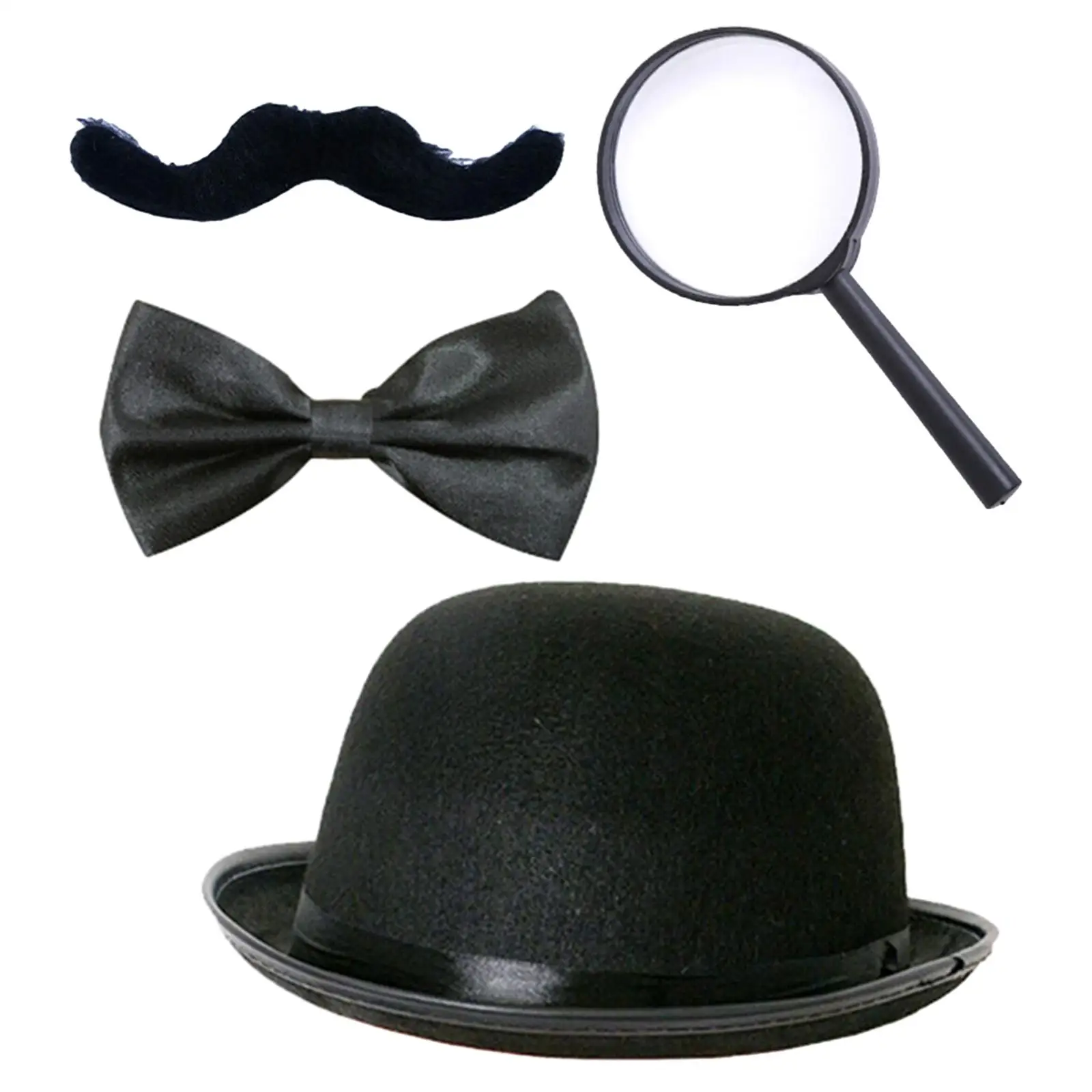 Beard Bow Tie Hat Magnifying Glass Masquerade Halloween Magician Costume Set