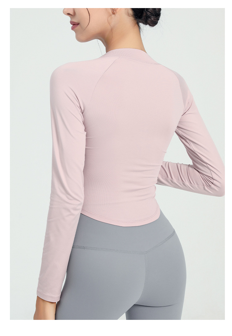 Langarm Shirt Halb Zip Vorne Kordelzug Yoga Tops Frau Sport Active Lauf Oben für Fitness Weibliche Bluse Gym Frauen – Detail 13