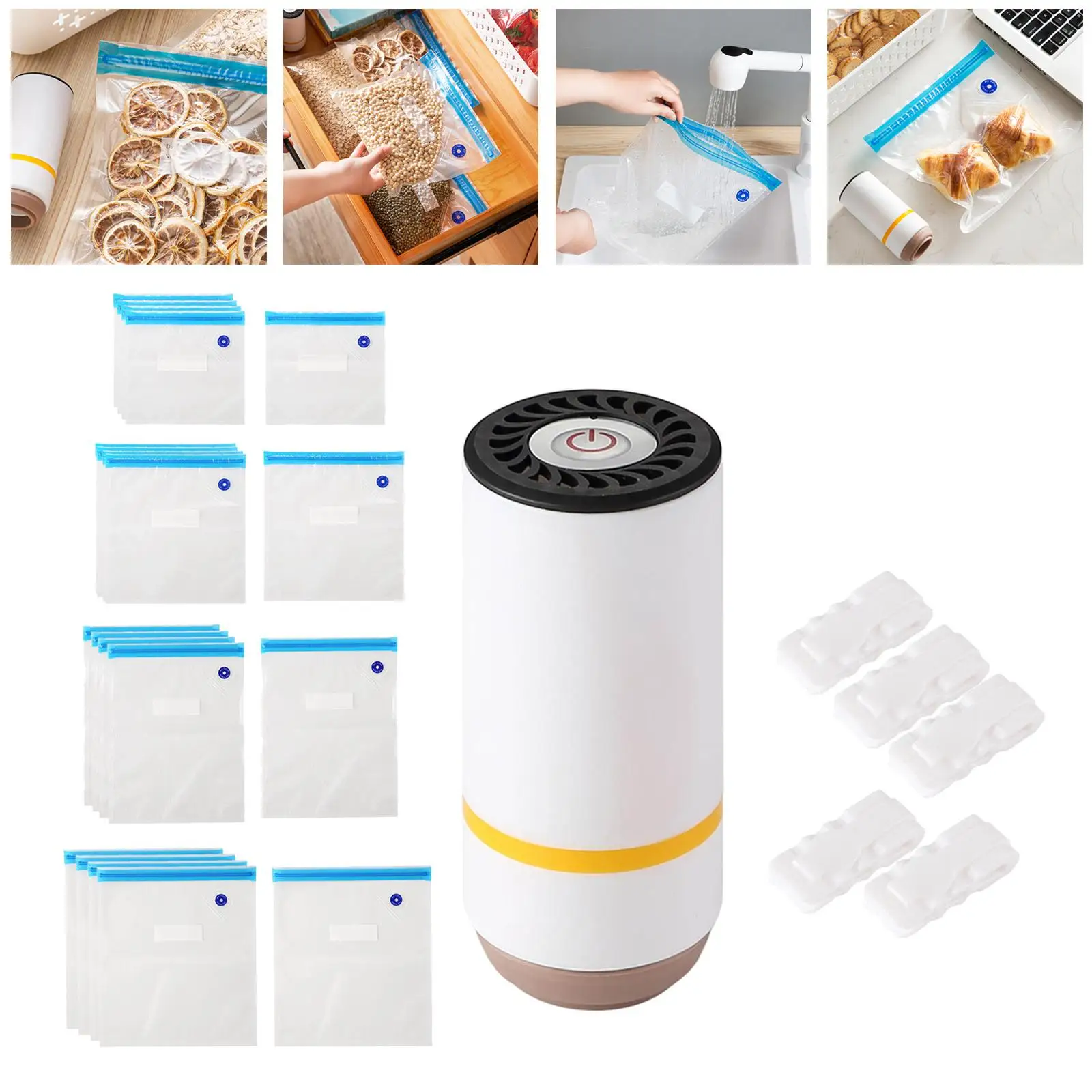 Electric Food Vacuum Sealer Double Zipper with Reusable Storage Bags for Kitchen