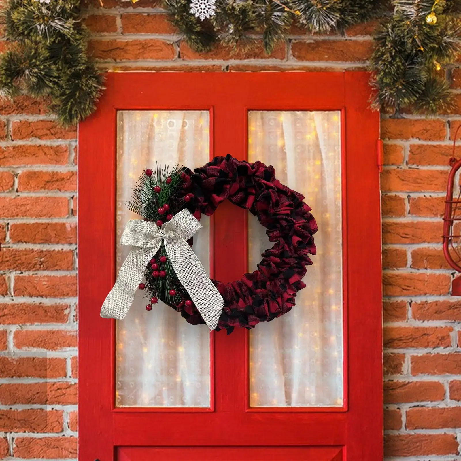 Christmas Round Wreath Hanging Artificial Wreath for Patio Fireplace Porch